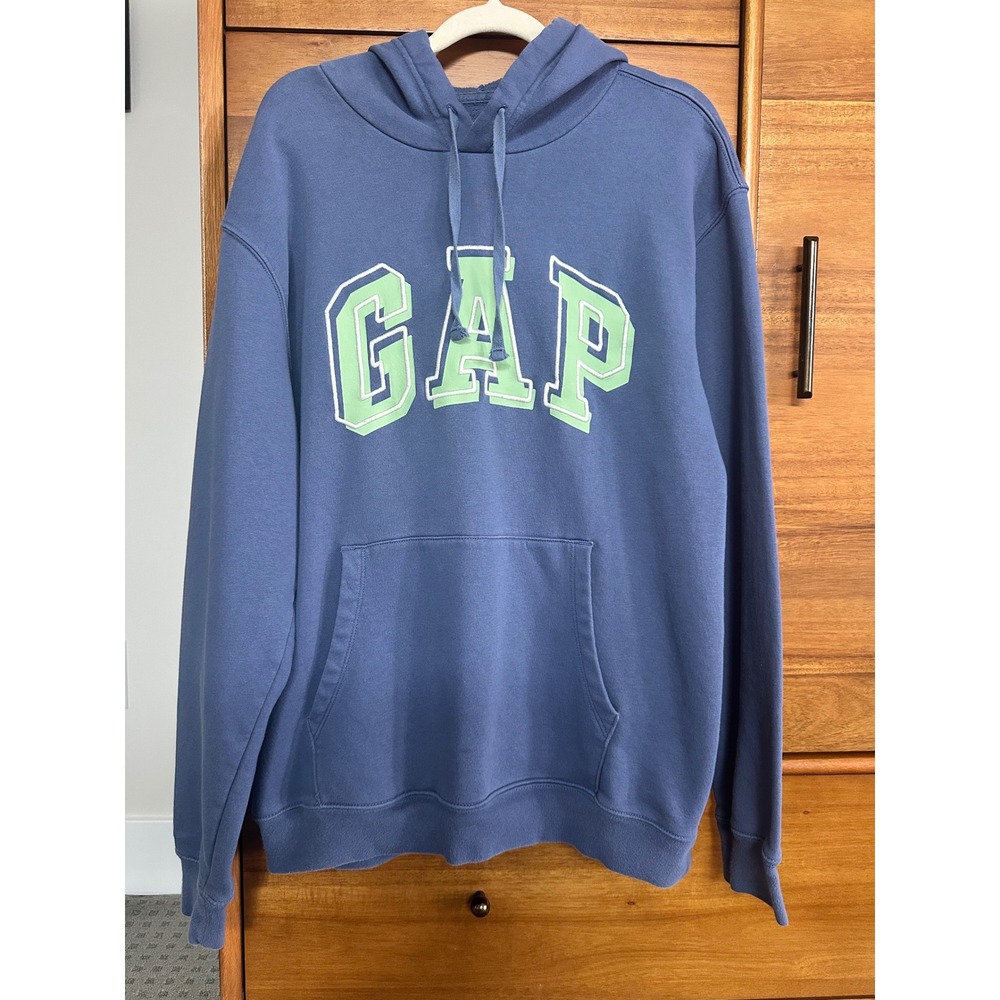 Gap Logo Pullover Hoodie Large Blue Green Excellent